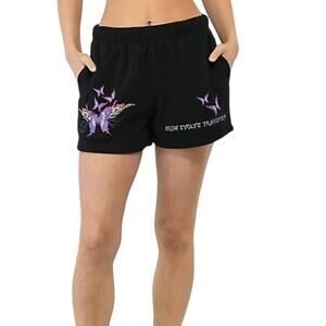 Vitriol Jada Butterfly Black Sweat Shorts Athliesure casual y2k activewear